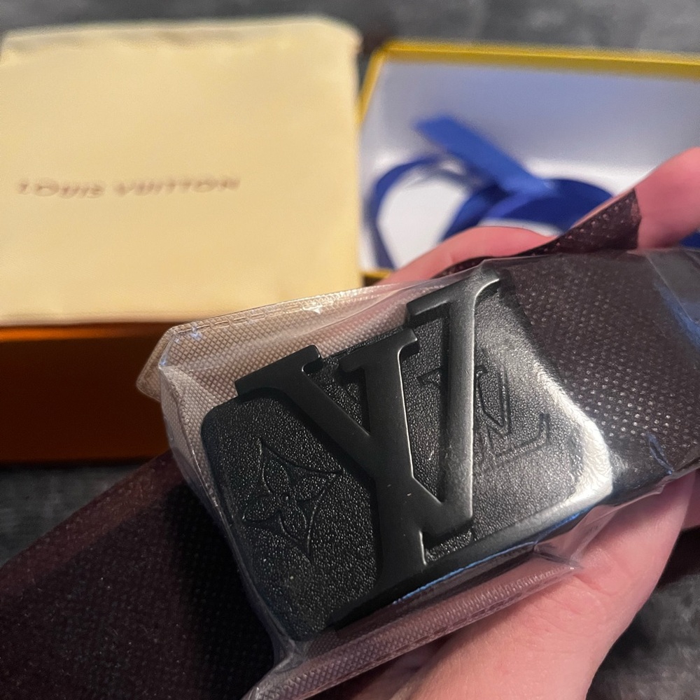 Louis Vuitton Black Leather Belt with Designer Buckle